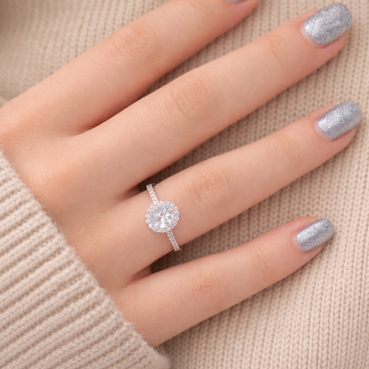 Bague Ovale Zircon Argent 925 Rhodié – Bague Femme Élégante