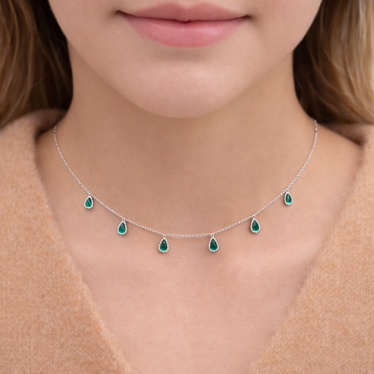 Collier Gouttes Vertes Pendantes Argent 925 Rhodié – Collier Femme Élégant