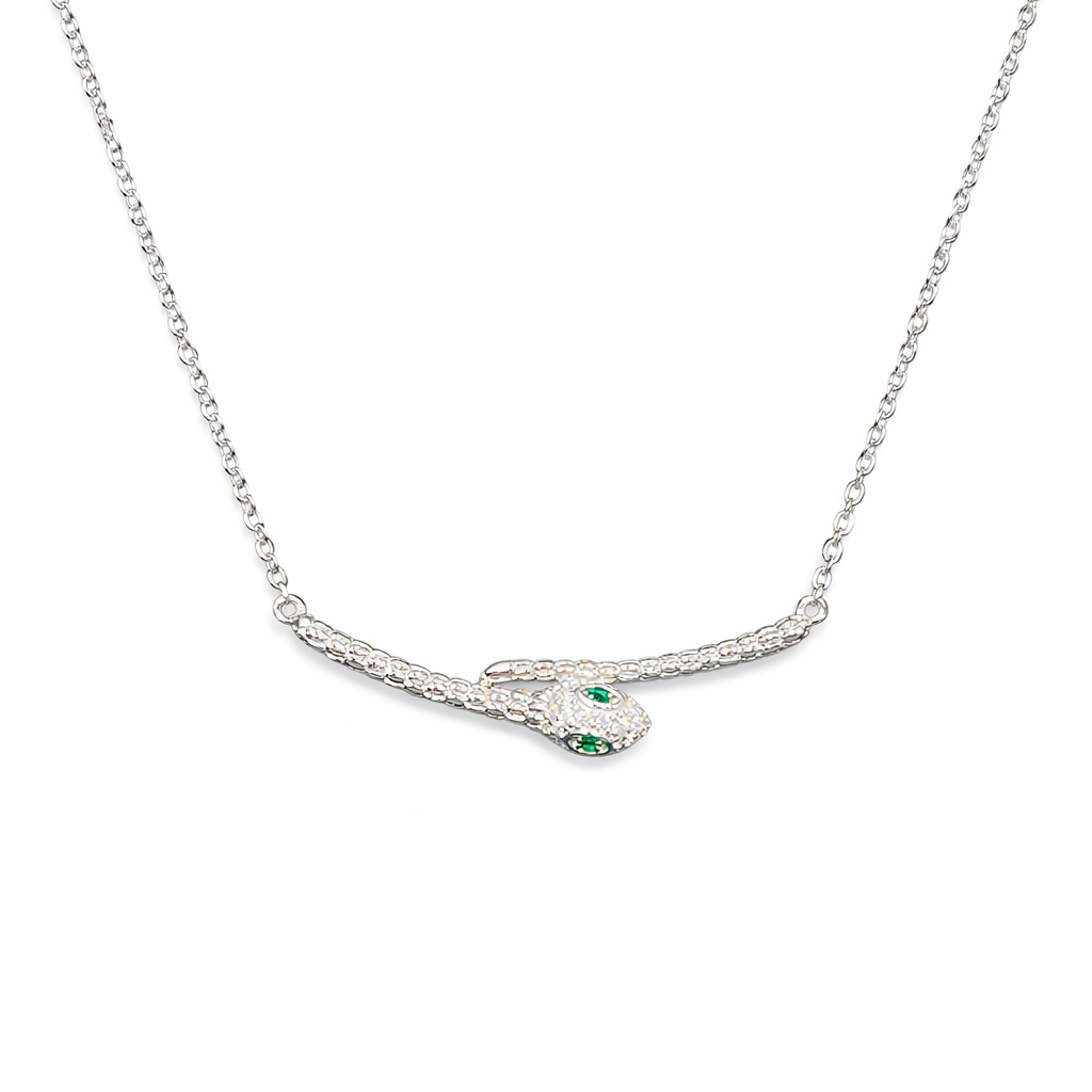 Collier Serpent Argent 925 Rhodié – Collier Femme Élégant Yeux Verts