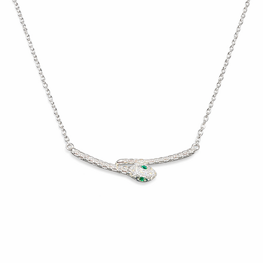 Collier Serpent Argent 925 Rhodié – Collier Femme Élégant Yeux Verts