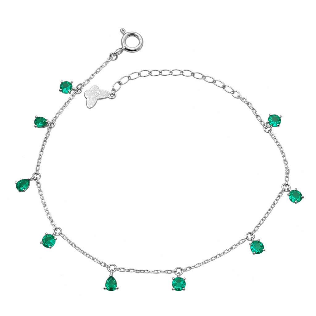 Bracelet Pierres Vertes Argent 925 Rhodié – Bracelet Femme Élégant