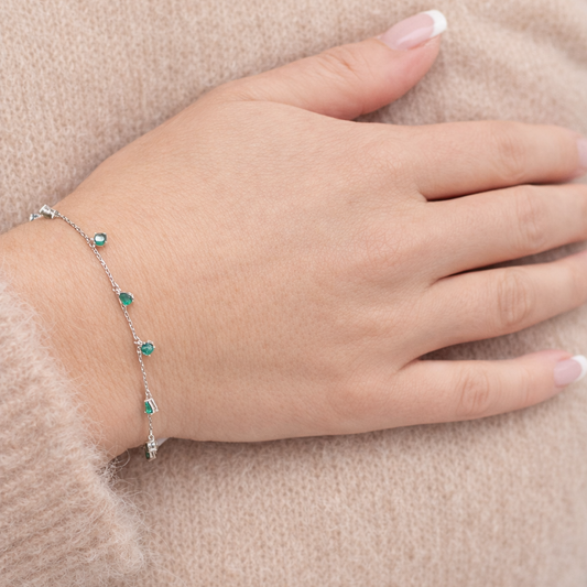 Bracelet Pierres Vertes Argent 925 Rhodié – Bracelet Femme Élégant