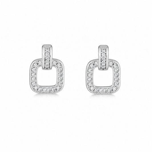 Boucles d’Oreilles Carrées Argent 925 Rhodié & Zirconiums