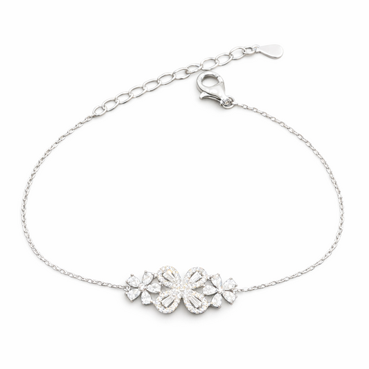 Bracelet fleur pavée en argent 925 rhodié – Élégance délicate