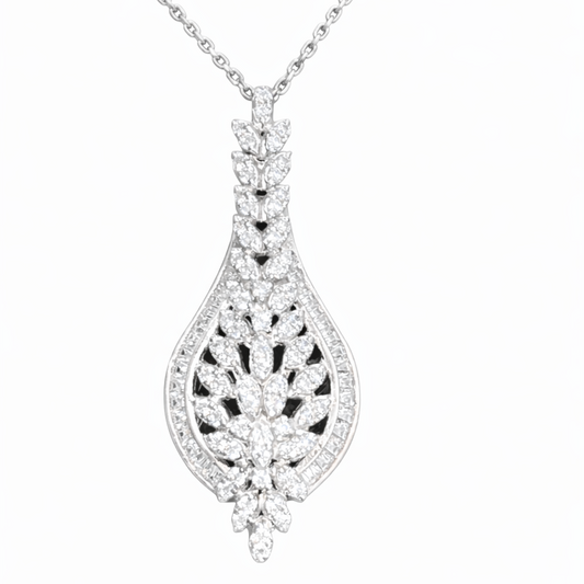 Pendentif feuille goutte pavé de zirconiums en argent 925 rhodié – Élégance végétale