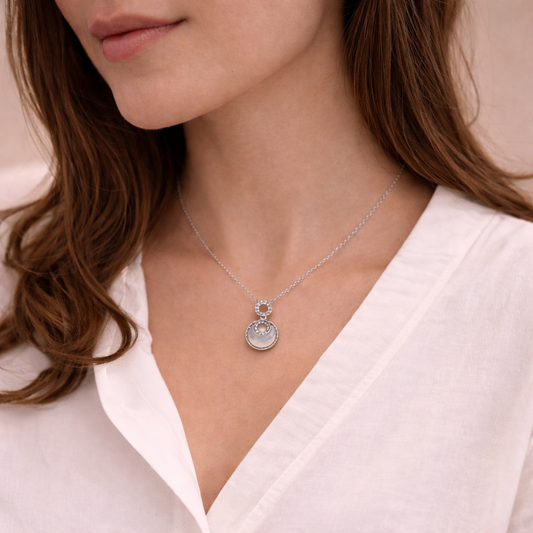 Collier pendentif nacre et oxydes en argent 925 rhodié – Bijou femme élégant