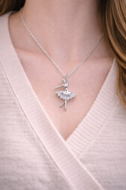 Collier ballerine en argent 925 rhodié – Pendentif danseuse élégante femme