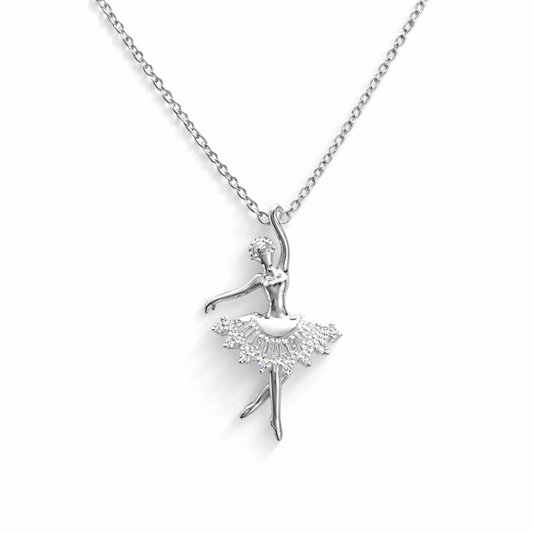 Collier ballerine en argent 925 rhodié – Pendentif danseuse élégante femme