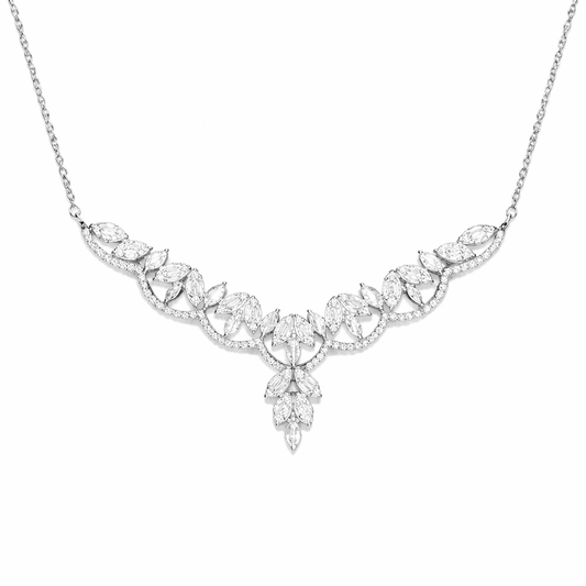 Collier feuilles pavées de zirconiums en argent 925 rhodié – Élégance royale