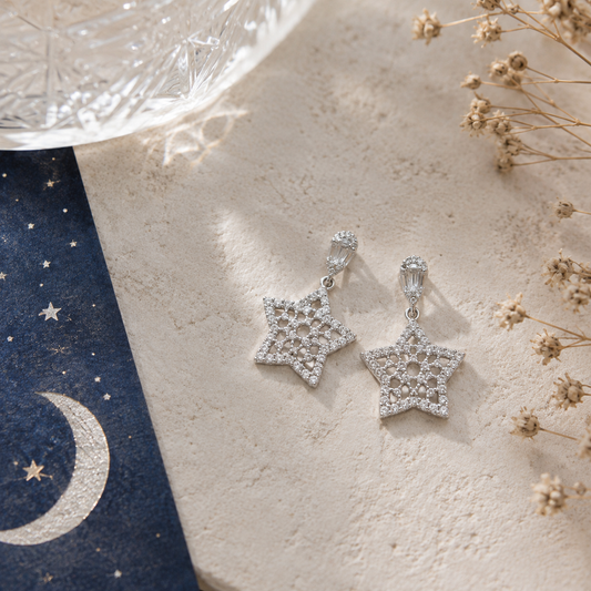 Boucles d’Oreilles Étoile Dentelle en Argent 925 – Zirconiums