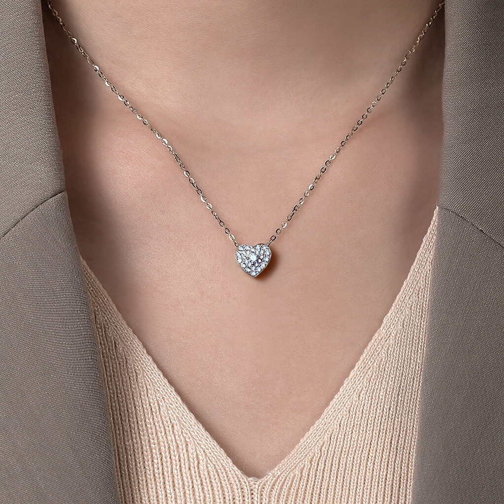 Collier Cœur Argent 925 Rhodié – Pendentif Pavé de Zirconiums Brillants