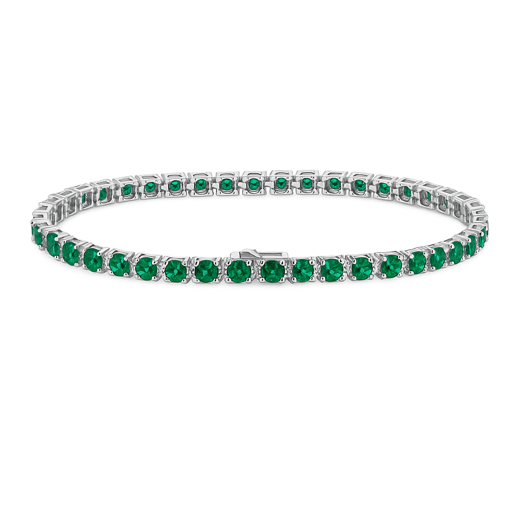 Bracelet tennis argent 925 rhodié – Zirconiums vert émeraude 3 mm