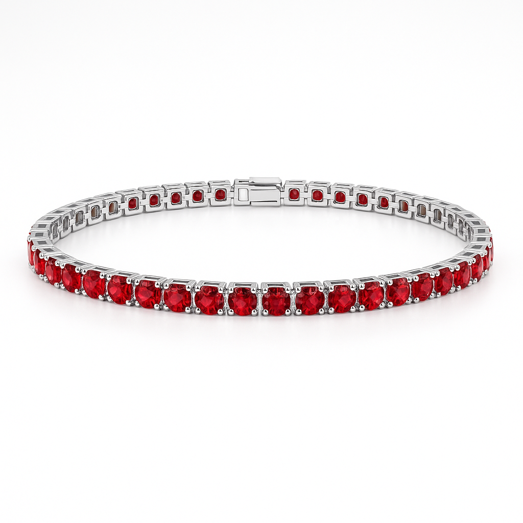 Bracelet tennis argent 925 rhodié – Zirconiums rouge rubis 3 mm