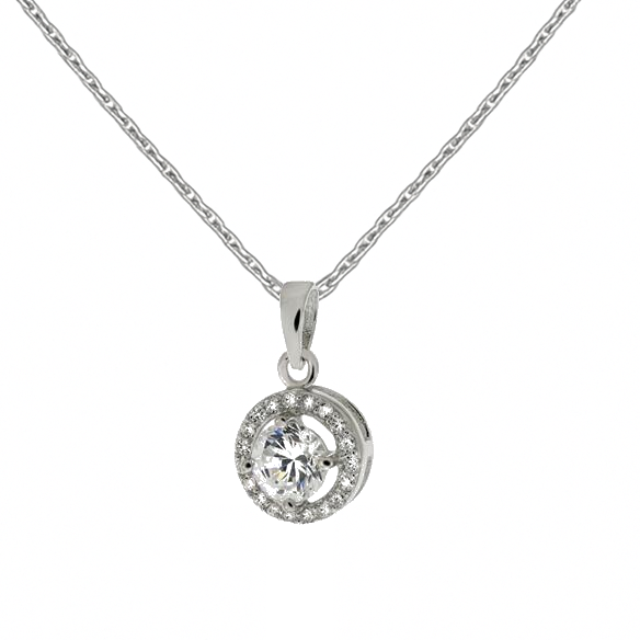 Pendentif rond en argent 925 rhodié et zirconium scintillant