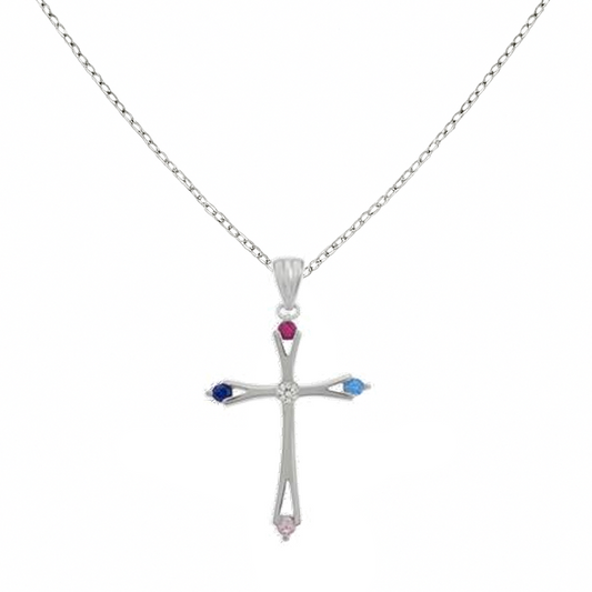 Pendentif Croix Argent 925 & Pierres Colorées – Un Symbole Spirituel Plein de Couleur