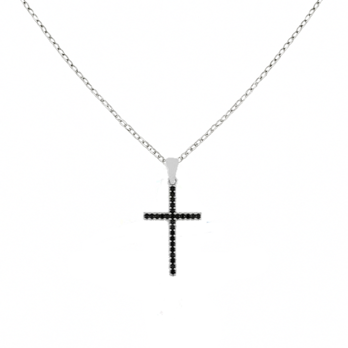 Pendentif Croix en Argent 925 & Pierres Noires – Élégance Mystérieuse et Moderne