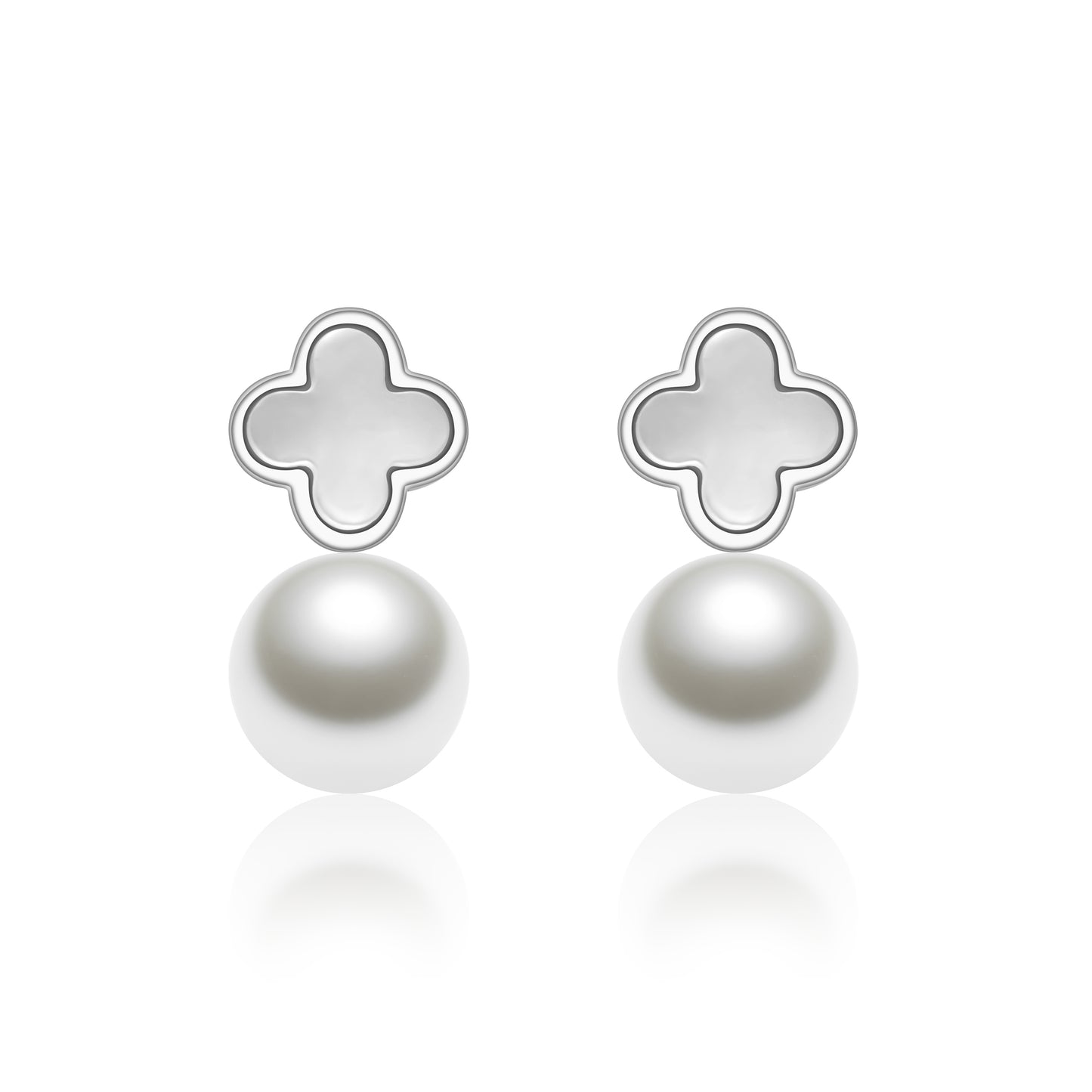 Boucles d’Oreilles Femme Argent 925 avec Trèfle Nacré et Perle – Élégance Minimaliste et Moderne
