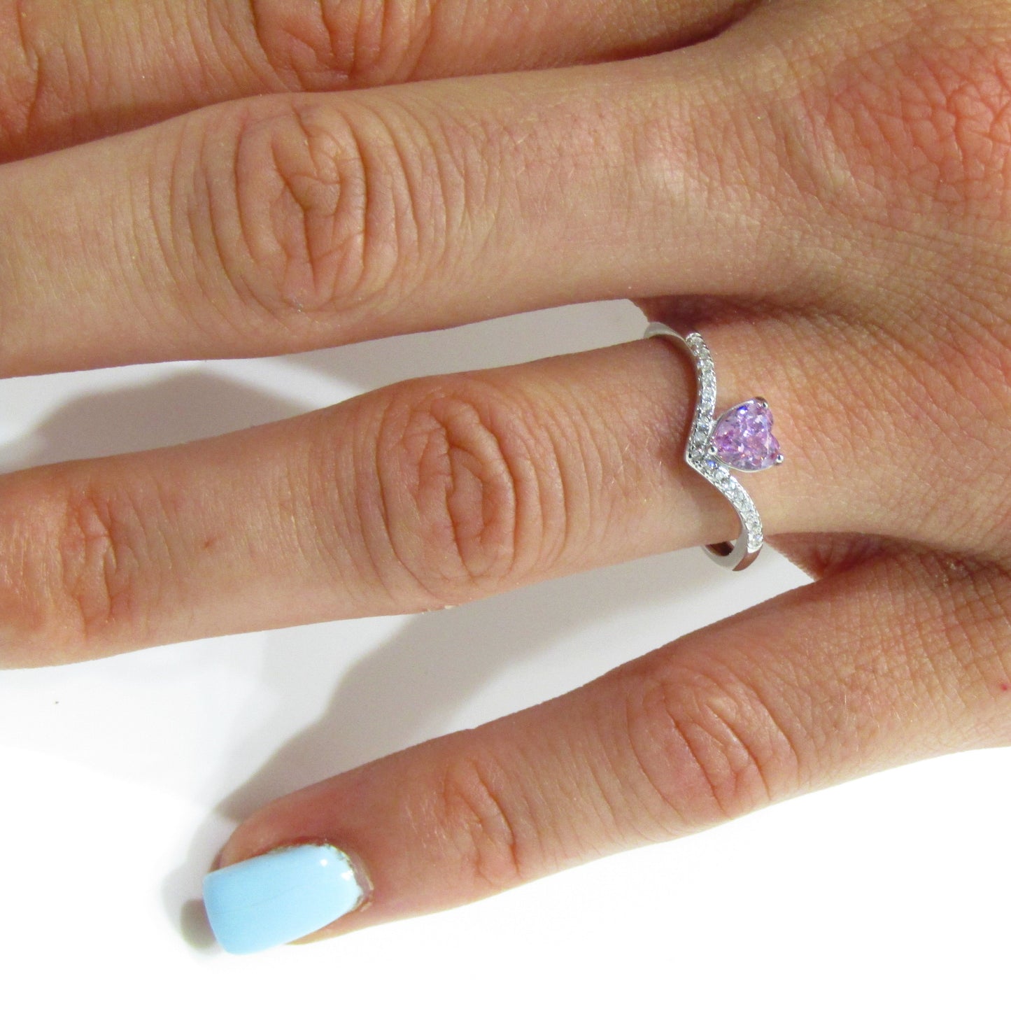 Bague Femme Argent 925 avec Pierre Rose Cœur et Zircons – Bijou Féminin, Tendre et Romantique