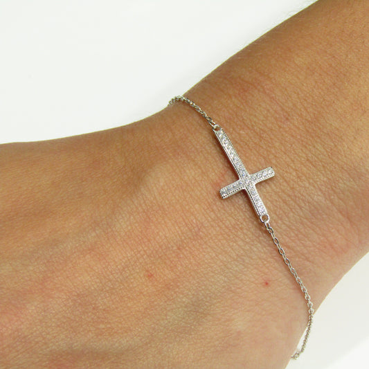 Bracelet Croix en Argent 925 et Zirconium – Bijou Fin et Intemporel