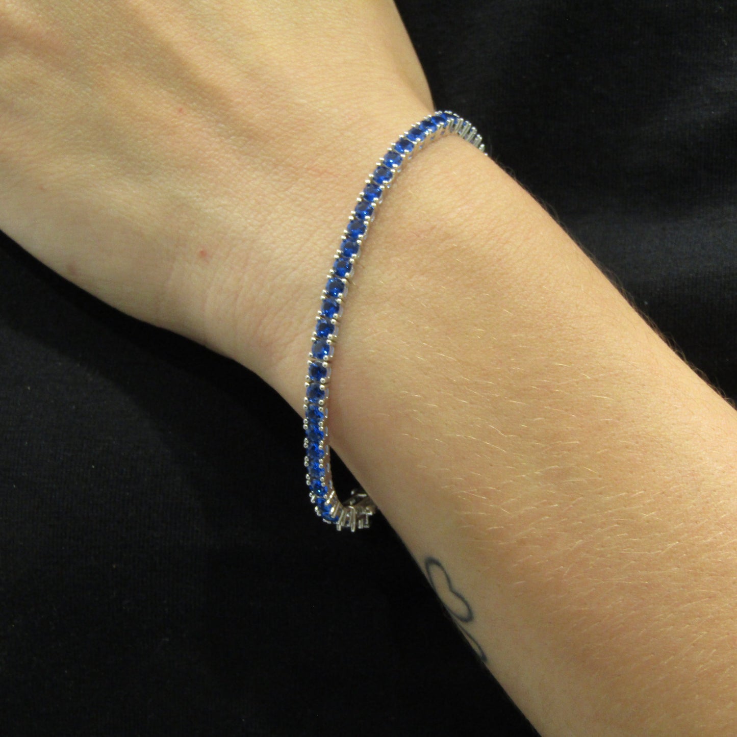 Bracelet tennis argent 925 rhodié – Zirconiums bleu saphir 3 mm