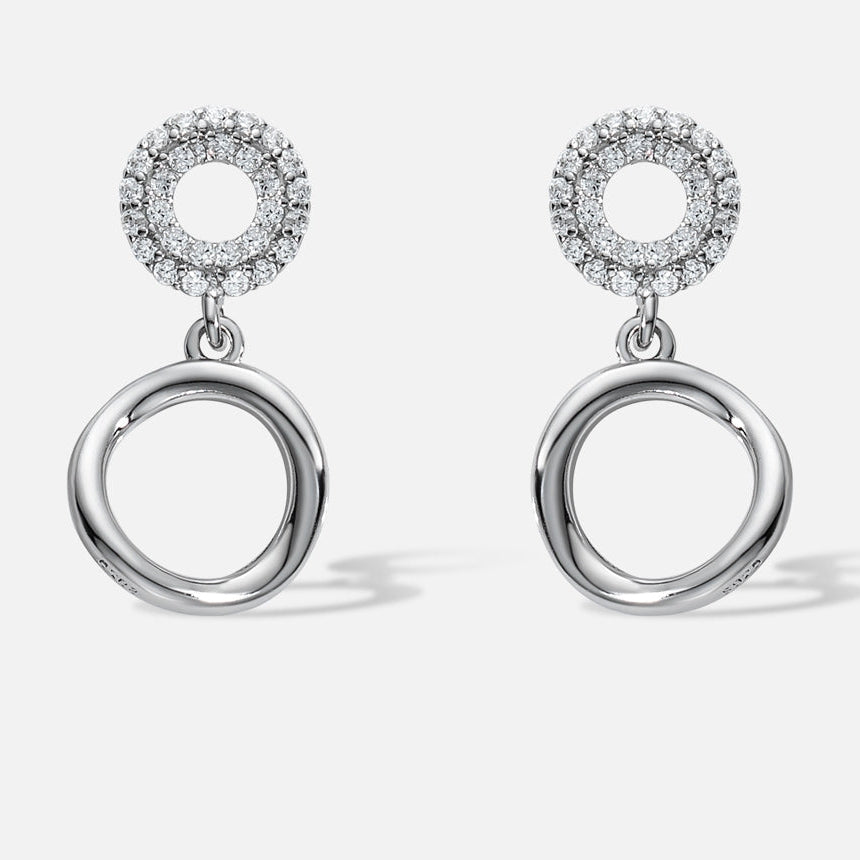 Boucles d’Oreilles Femme Argent 925 Cercles Entrelacés et Zircons – Élégance Moderne et Intemporelle