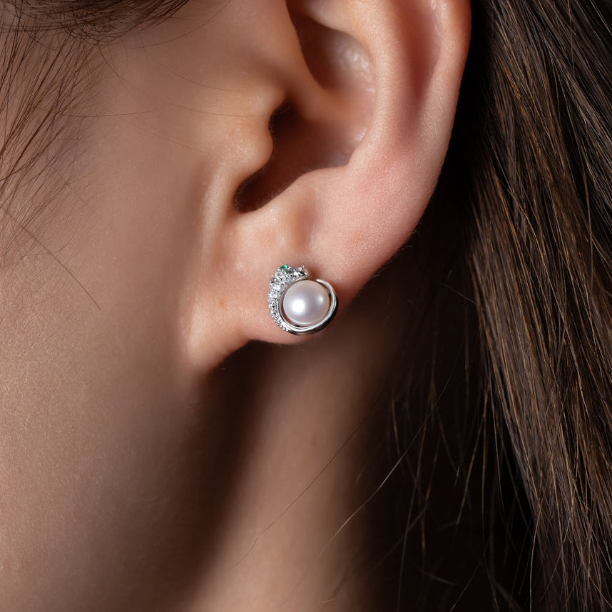 Boucles d’Oreilles Panthère Argent 925 & Perle – Élégance Féline et Zirconium Étincelant
