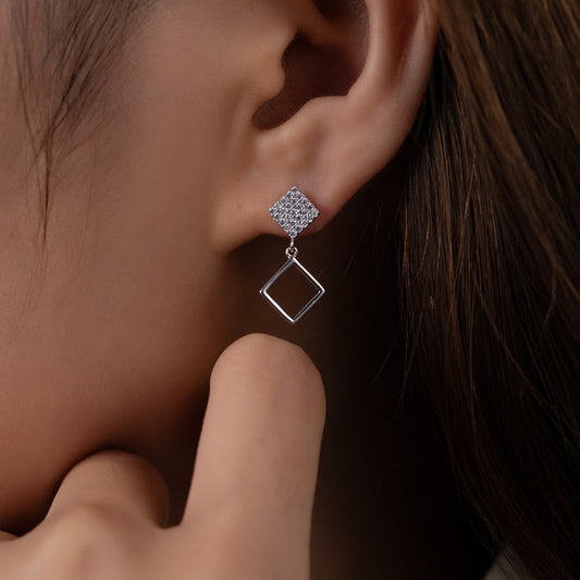 Boucles d’oreilles losange en argent 925, pendantes, modernes et élégantes avec zirconiums scintillants