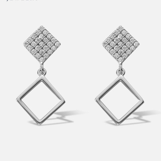 Boucles d’oreilles losange en argent 925, pendantes, modernes et élégantes avec zirconiums scintillants