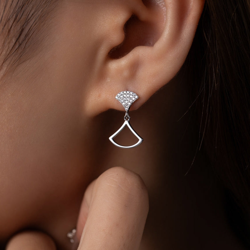 Boucles d’oreilles éventail en argent 925, pendantes, modernes et scintillantes avec zirconiums
