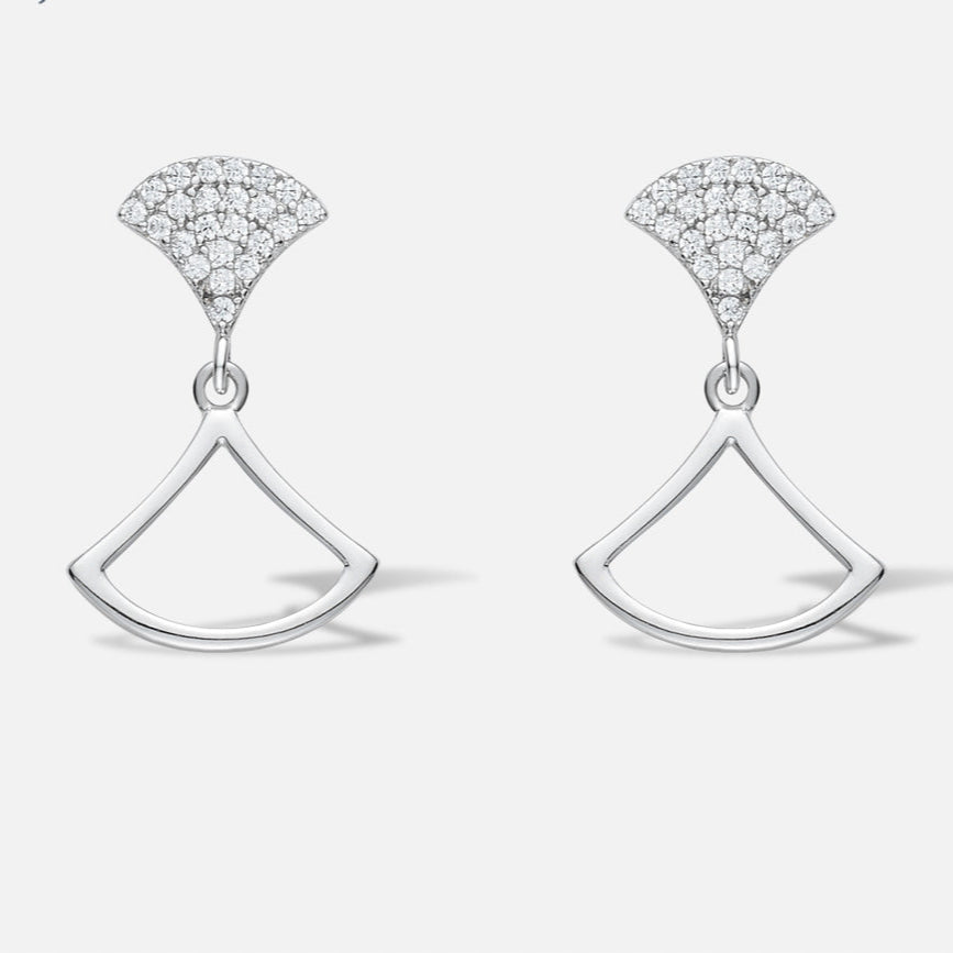 Boucles d’oreilles éventail en argent 925, pendantes, modernes et scintillantes avec zirconiums