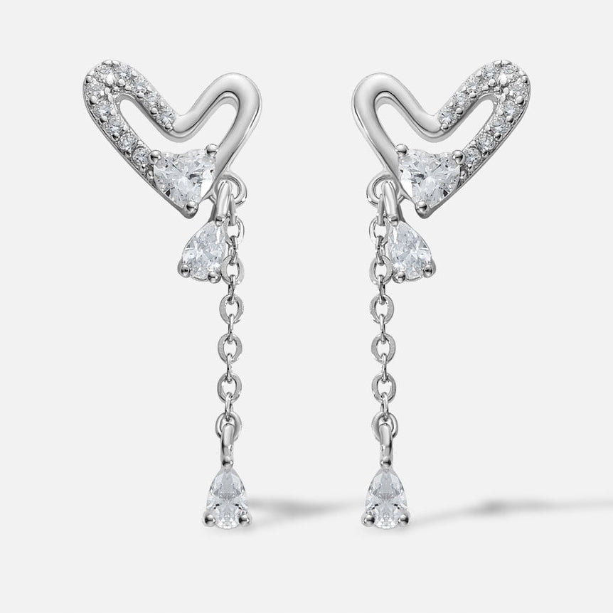 Boucles d’oreilles cœur en argent 925 rhodié – Élégance romantique et éclat zirconium