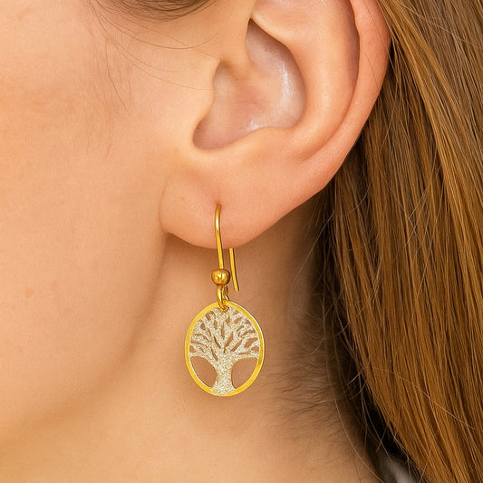 Boucles d’Oreilles Arbre de Vie Plaqué Or – Argent 925 – Bijou Lumineux et Symbolique