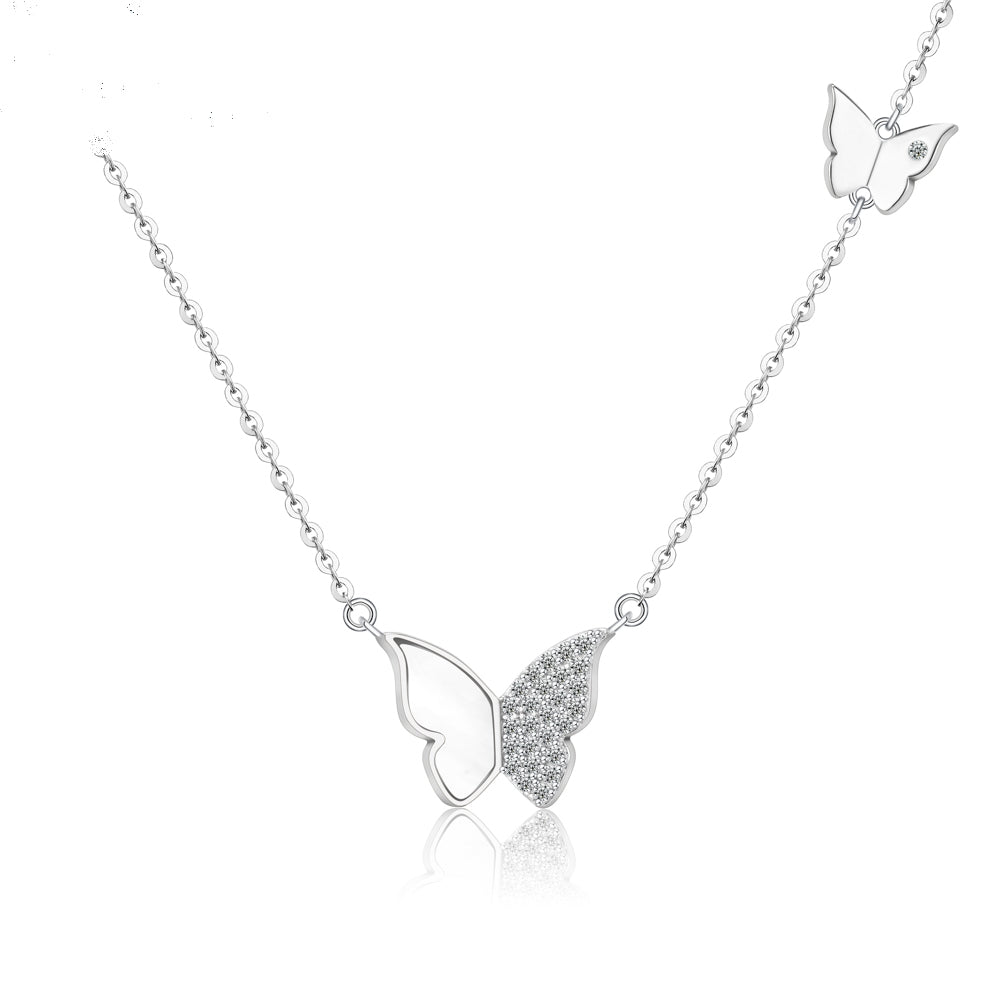 Collier papillon double en argent 925 rhodié – Éclat délicat et raffinement aérien