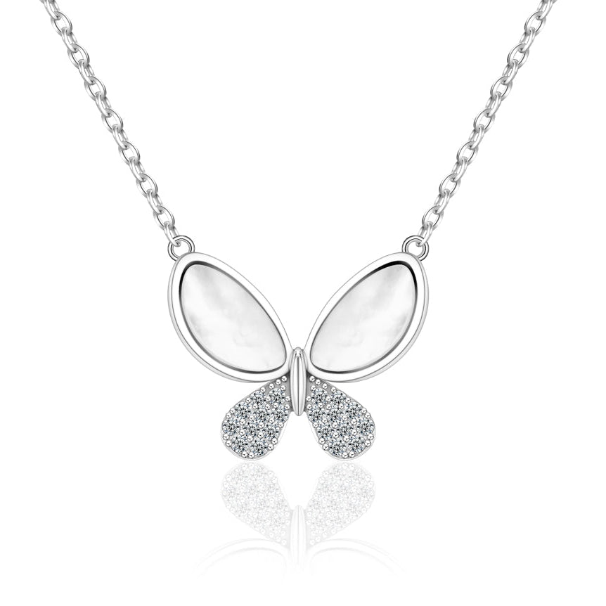 Collier papillon en argent 925 rhodié – Ailes nacrées et éclat zirconium