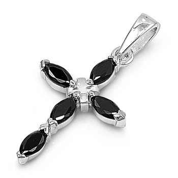 Pendentif croix en argent 925 rhodié – Élégance intemporelle et pierres noires