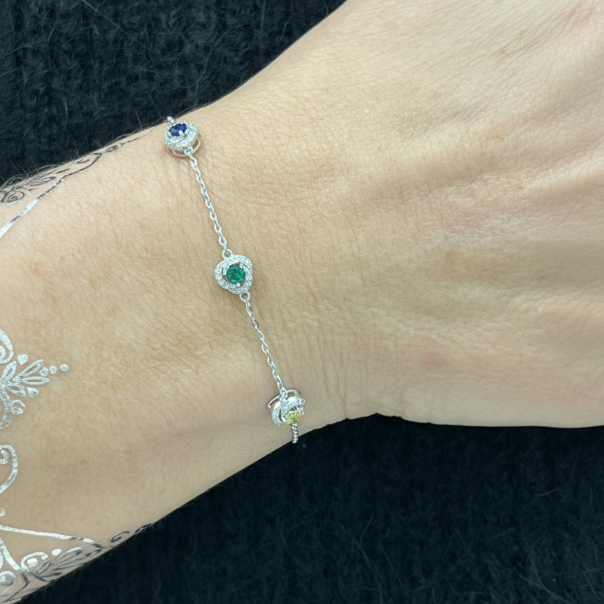 Bracelet 5 pierres colorées en argent 925 rhodié – Élégance lumineuse