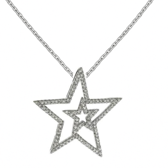 Collier Étoile Double Argent 925 Rhodié – Pendentif Zirconium Brillant