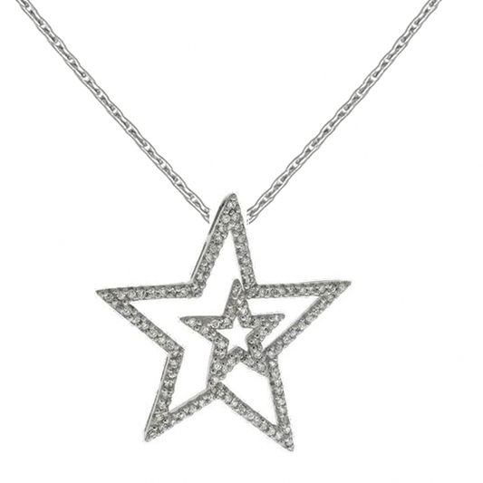 Collier Étoile Double Argent 925 Rhodié – Pendentif Zirconium Brillant