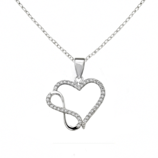 Pendentif Cœur & Infini en Argent 925 Rhodié et Zircons – Amour Éternel