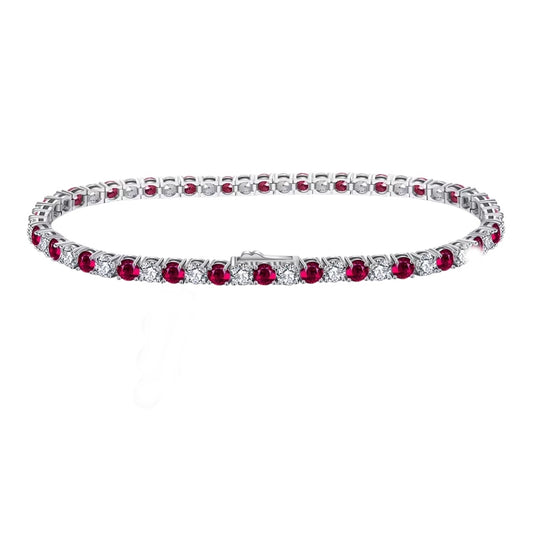 Bracelet tennis en argent 925 rhodié et zirconiums rouges – Élégance éclatante