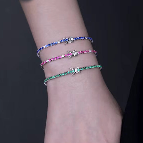 Bracelet tennis argent 925 rhodié – Zirconiums bleus et blancs scintillants
