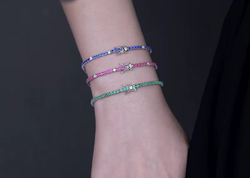 Bracelet tennis en argent 925 rhodié – Zirconiums rouges et blancs scintillants