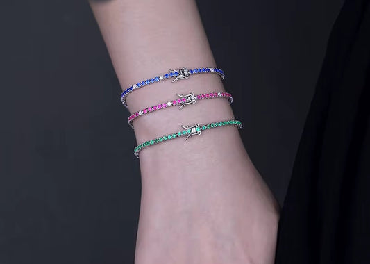 Bracelet tennis en argent 925 rhodié – Zirconiums rouges et blancs scintillants