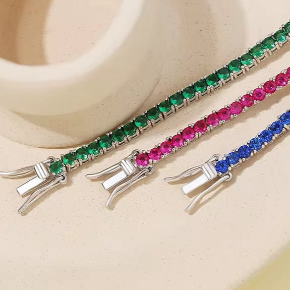 Bracelet tennis argent 925 rhodié – Zirconiums vert émeraude 3 mm