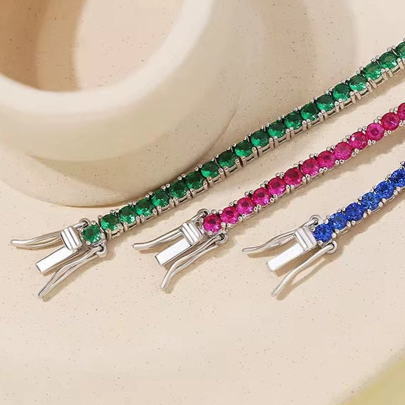 Bracelet tennis argent 925 rhodié – Zirconiums rouge rubis 3 mm