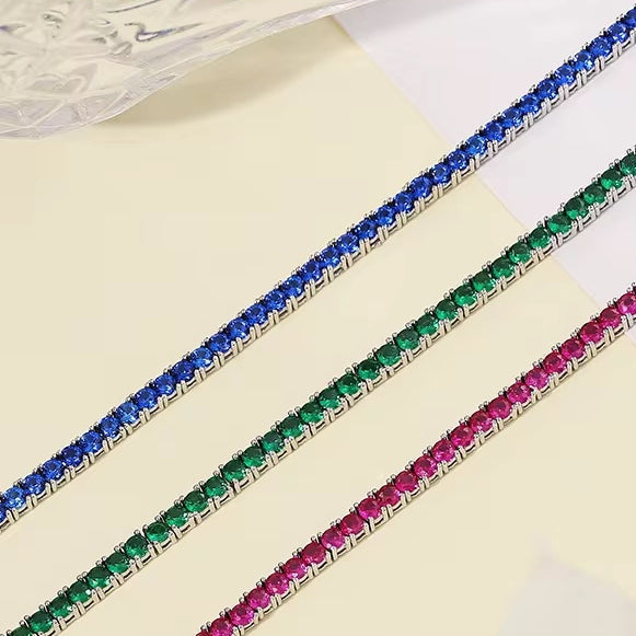 Bracelet tennis argent 925 rhodié – Zirconiums rouge rubis 3 mm