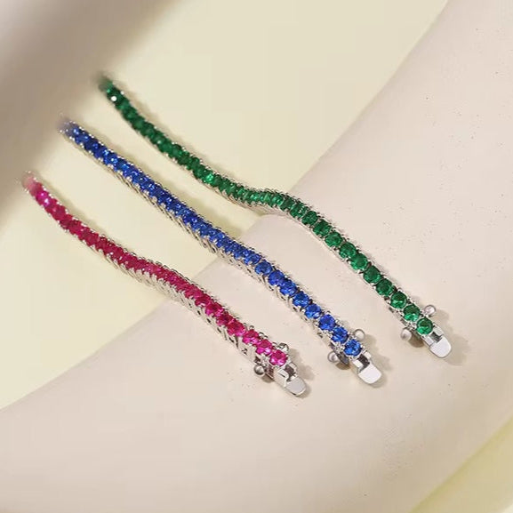 Bracelet tennis argent 925 rhodié – Zirconiums vert émeraude 3 mm