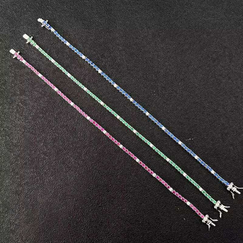 Bracelet tennis argent 925 rhodié – Zirconiums bleus et blancs scintillants