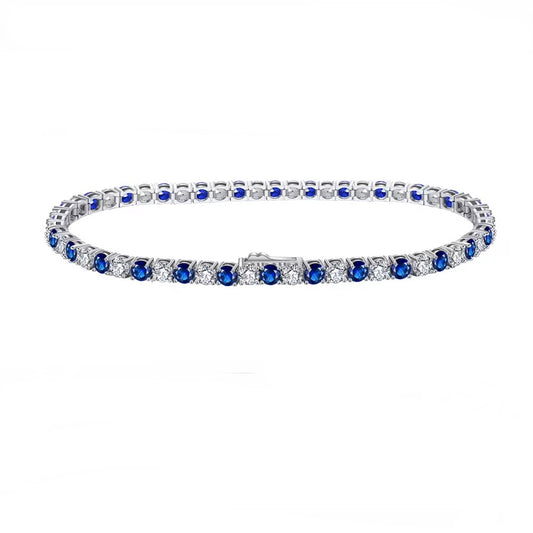 Bracelet tennis en argent 925 rhodié et zirconiums bleus – Raffinement éclatant