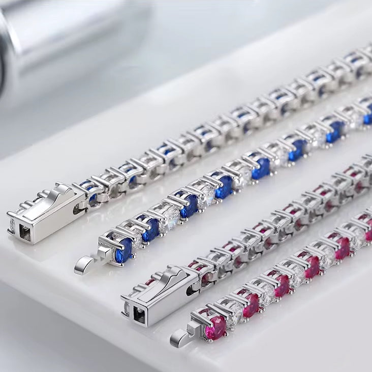 Bracelet tennis en argent 925 rhodié et zirconiums bleus – Raffinement éclatant